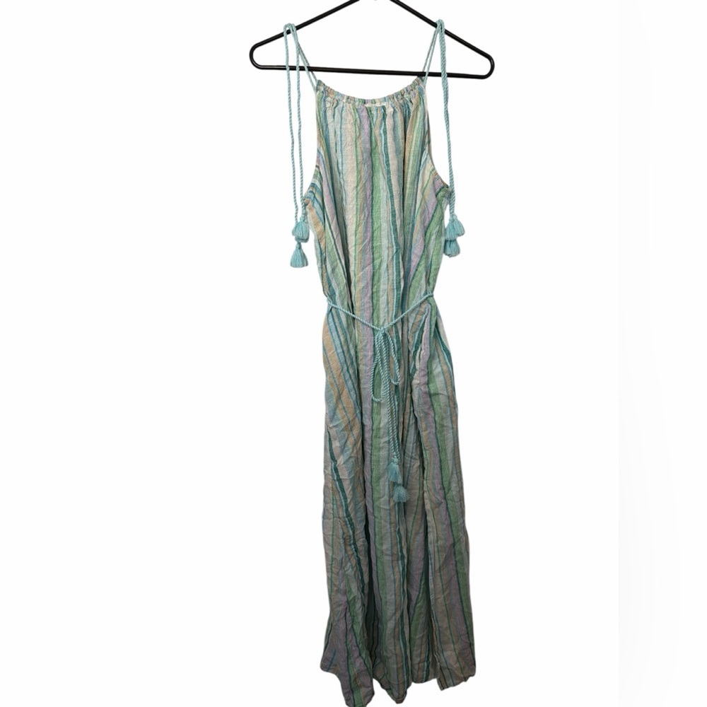 Time and Tru Women's Tie Shoulder Midi Dress Striped Linen NWOT